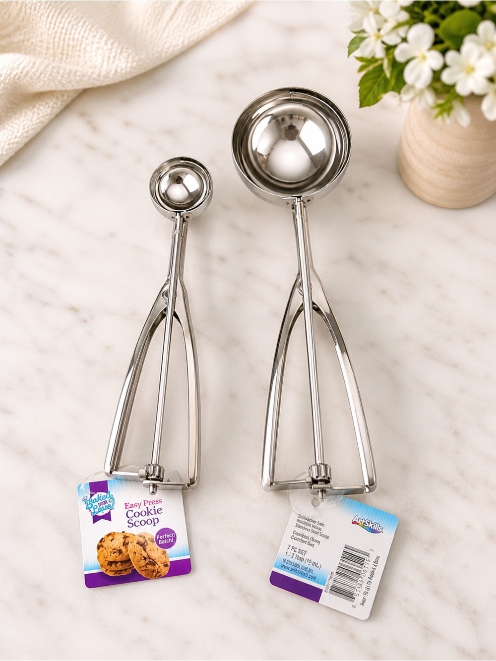 New Baked with Love Easy Press Cookie Scoop Set - Stainless Steel Small & Large